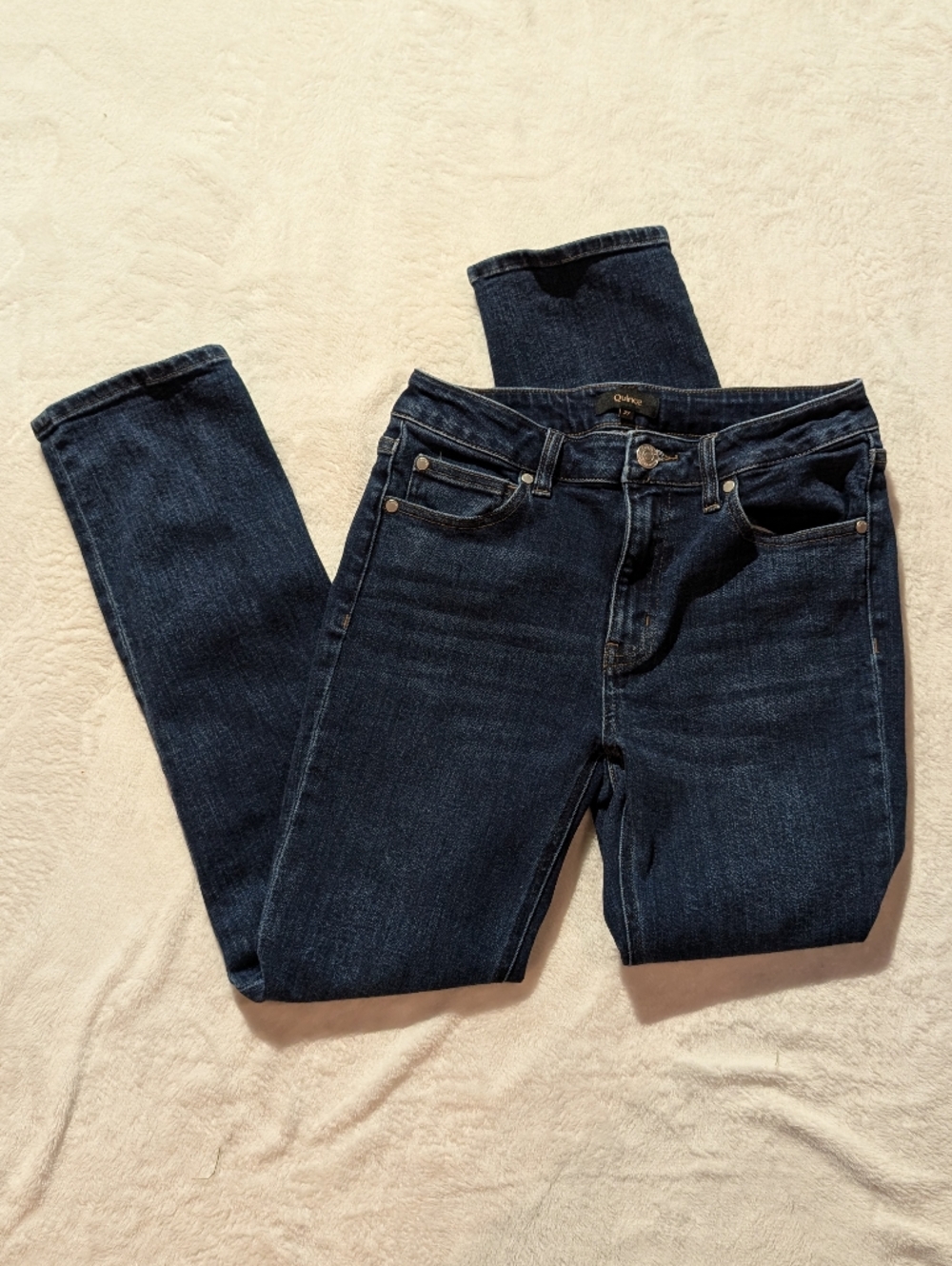 Quince Stretch Mid Rise Slim Straight Jeans Dark Wash